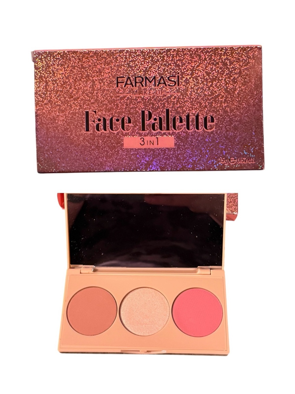 Farmasi 3-in-1 Face Palette — Peach, Champagne & Bright Pink NEW